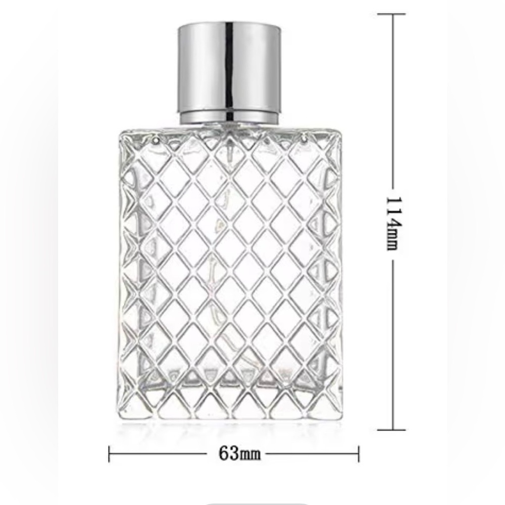 Jbh* New! Square Grids Carved Perfume Bottle Clear Glass bottle Empty  - Refilla - Picture 3 of 6